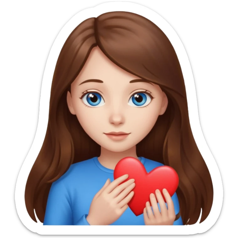 beautiful girl long brown hair , blue eyes love heart sticker