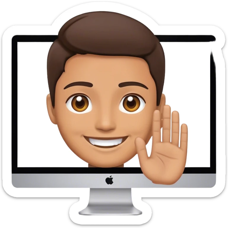 monitor with the video call on the screen with a person smileyn and with LIVE mark sticker