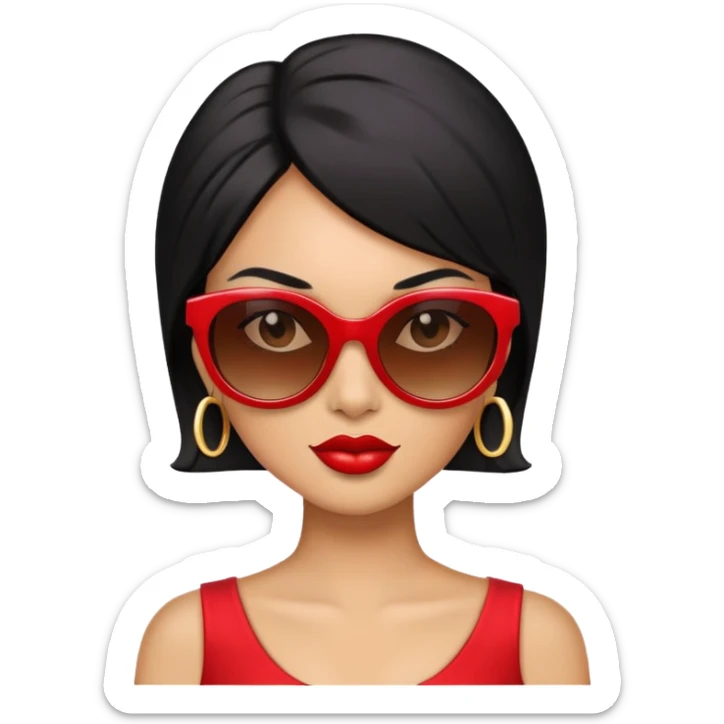 red diva with black hair and sunglasses and light brown skin sticker