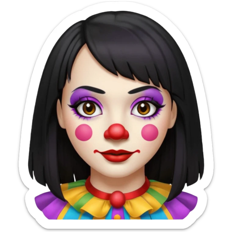 Uma palhaça om os cabelos pretos, longos, liso e com franja, olhos castanhos sticker