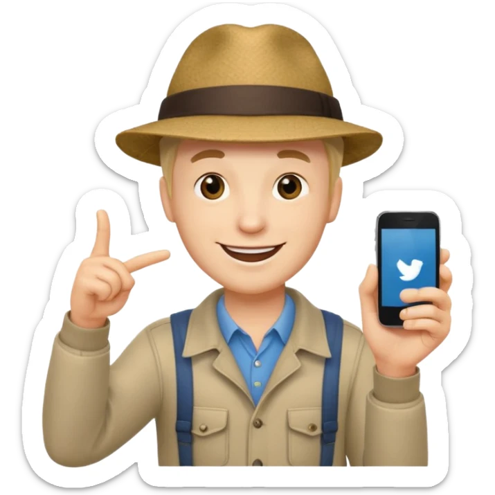 Draw a male tourist who pointed his phone for a photo sticker