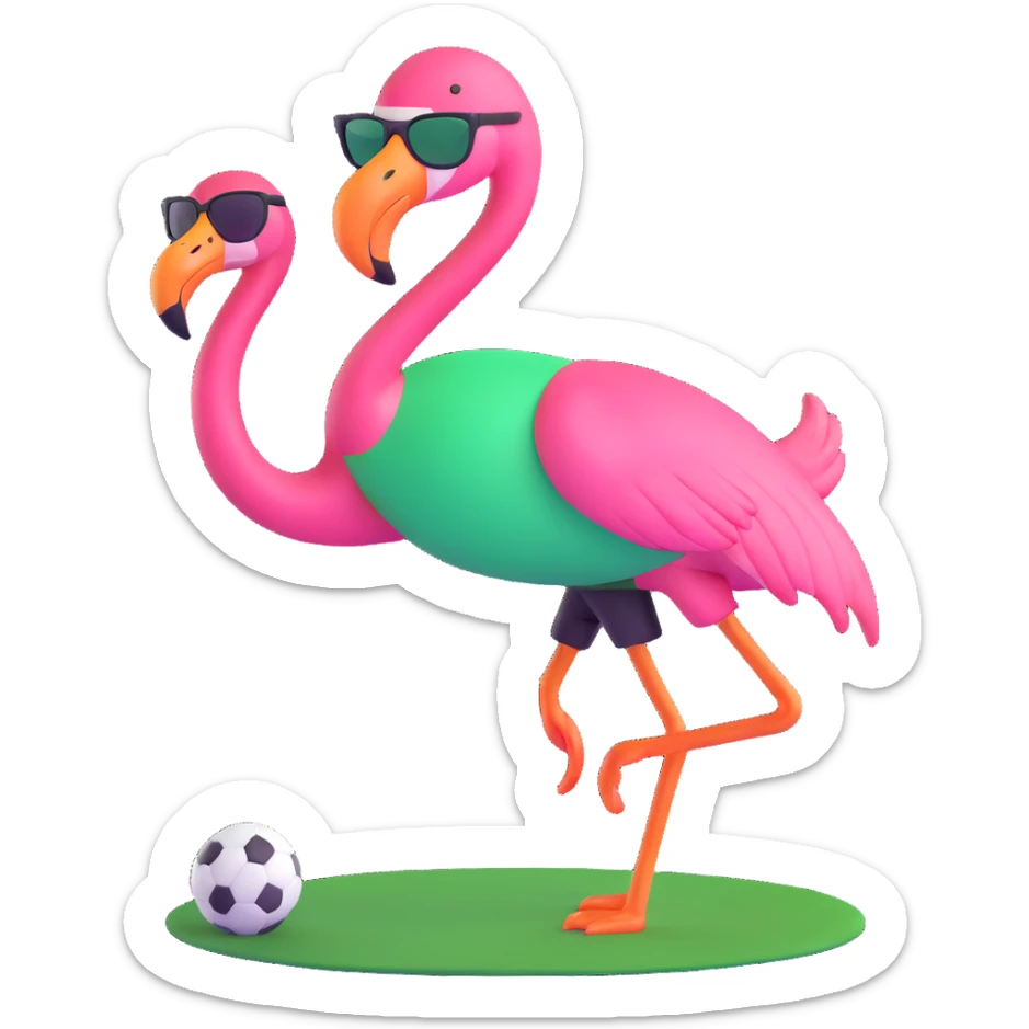 flamingo soccer player with sunglasses and a black and green jersey sticker