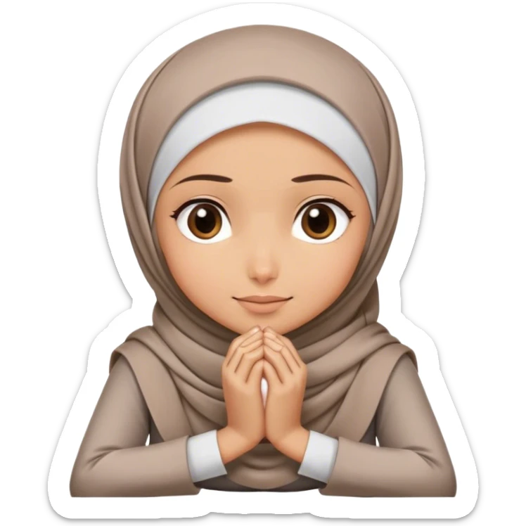 The hijab girl is listening with her hands folded on the table, and her face & chin resting on the folds of her hands. sticker