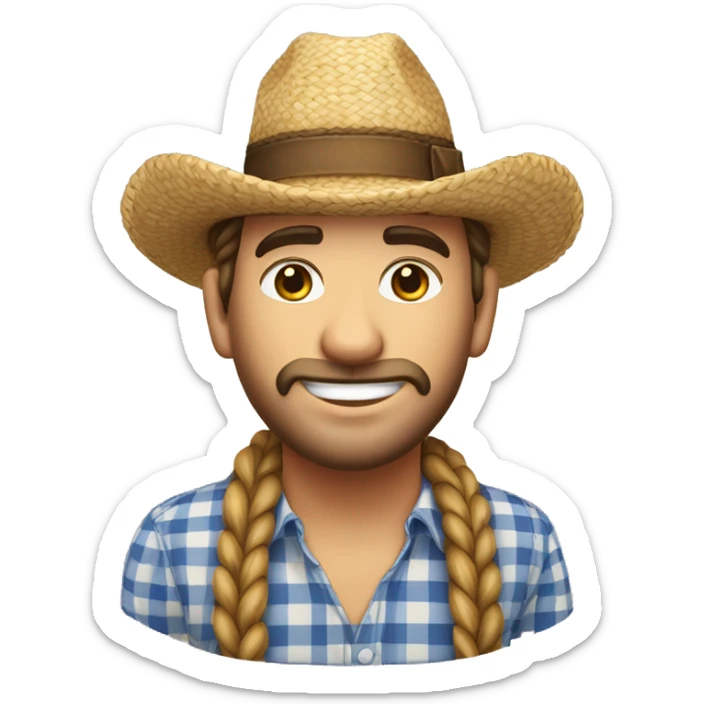 Festa Junina country man with straw hat, braided hair, checkered clothes, white skin sticker