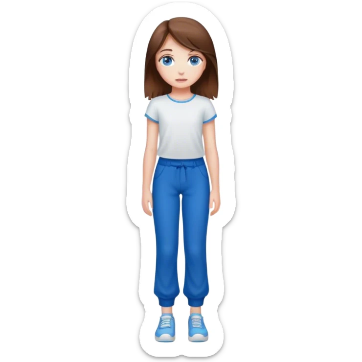 Mädchen jung, braune Haare und blaue Augen, ganzer Körper lange hose sticker