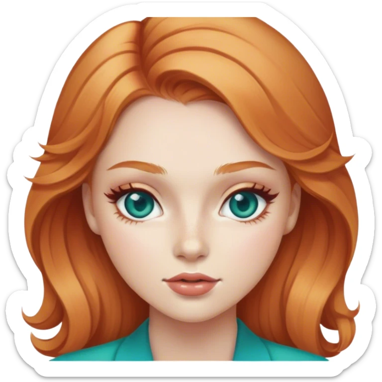 strawberry blonde young woman with teal eyes and beauty mark sticker