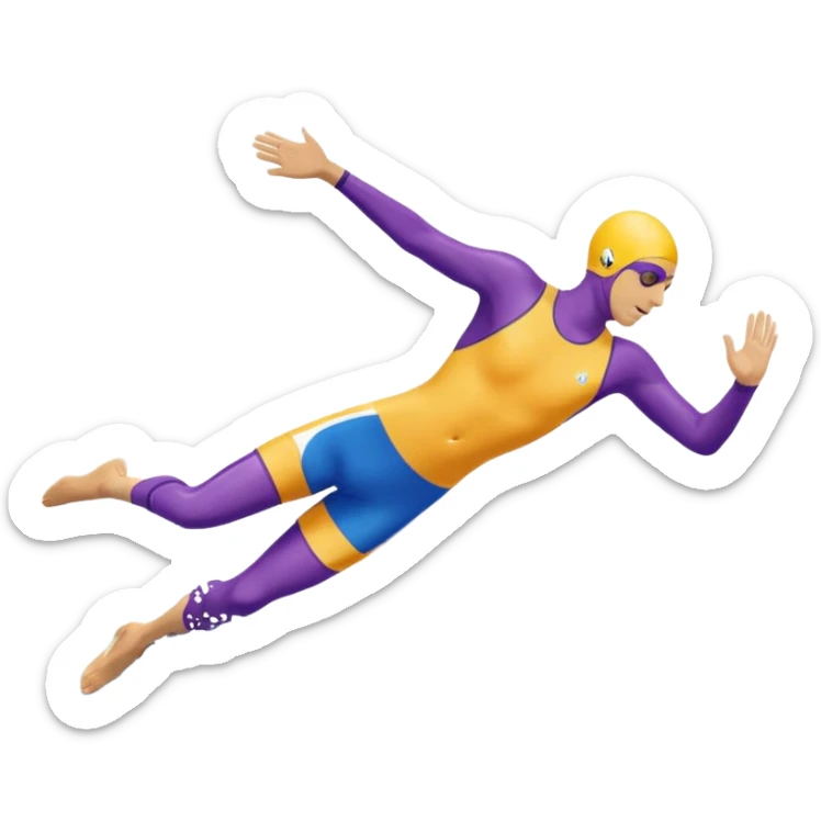 Sporty emoji of a swimmer diving into a pool, side view, dynamic motion, clear diving posture, splash effect, bold colors, emoji s sticker