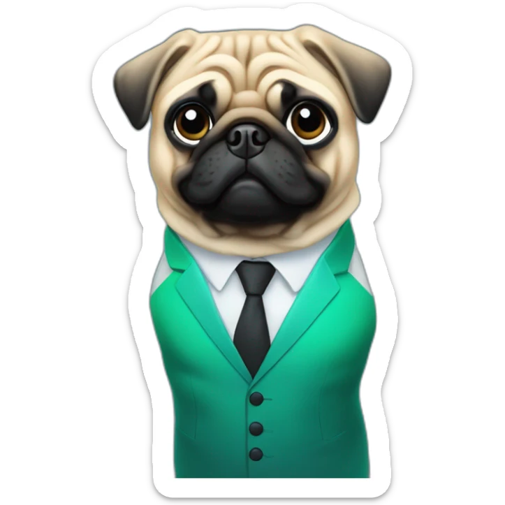 pug-in-gradient-green-blue-suit-with-blonde-hair-and-black-eyes-standing-with-black-shoes sticker