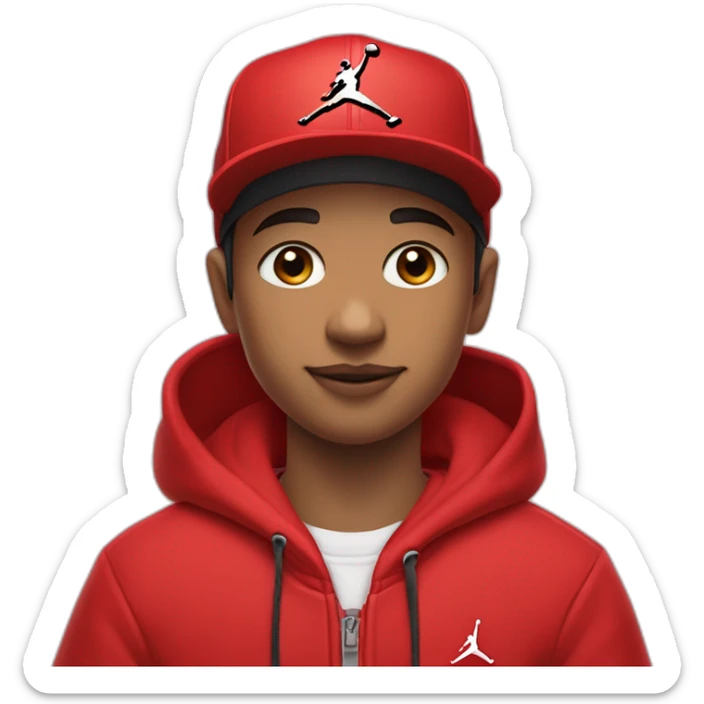 Morocho boy in red attire with a red Nike cap red and Jordan Retro 4 red🌟. sticker