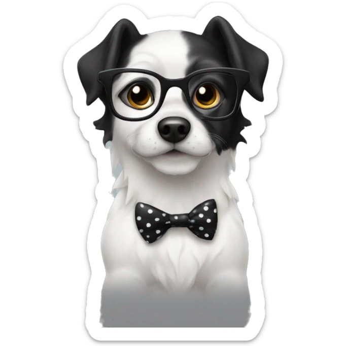 medium-black-and-white-dog-with-black-eyes-and-black-glasses-and-polkadot-black-white-bow sticker