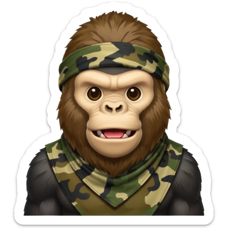 King Kong  emojie wearing a camouflage bandana sticker