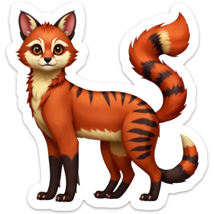 Colorful dark tropical exotic cute cool beautiful shiny beautiful fantasy-caracal-civet-genet-sergal-vernid-serval-Gryphon-Cacomistle-Trico-Red-Panda-oncilla-animal-Fakémon-hybrid-fursona (full body) sticker