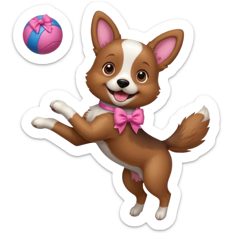 girly dog with a pink bow jumping in the air to catch a ball sticker