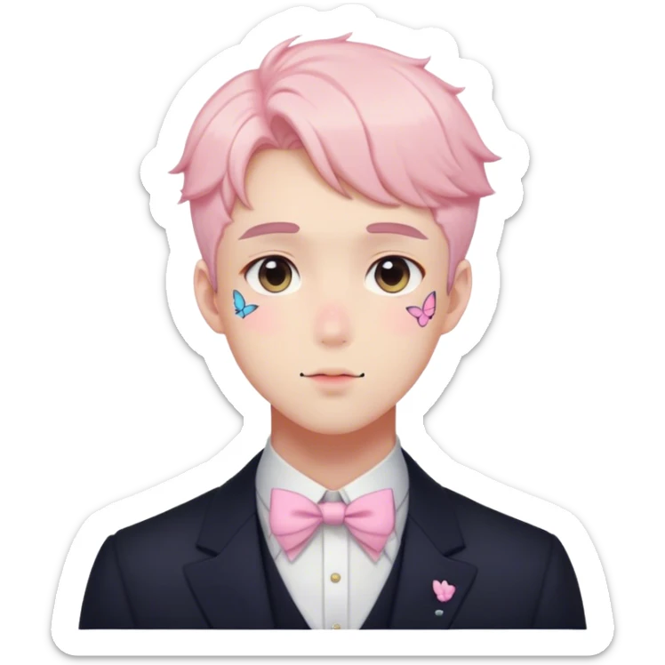 Gorgeous pastel anime style gentleman with blushing face and butterflies aesthetic trending style sticker