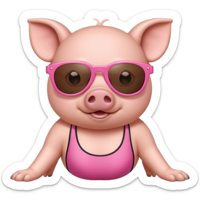 cute pig wearing cool sunglasses and bathing suit on all fours sticker