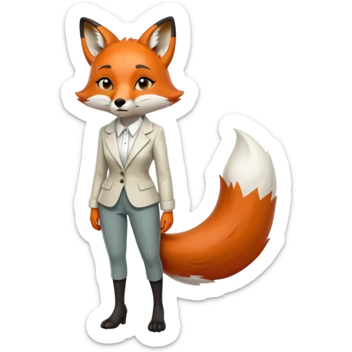 sad anthropomorphised female fox in stylish outfit, no sunglasses, very sad and crying, looking to the left, full-body view sticker