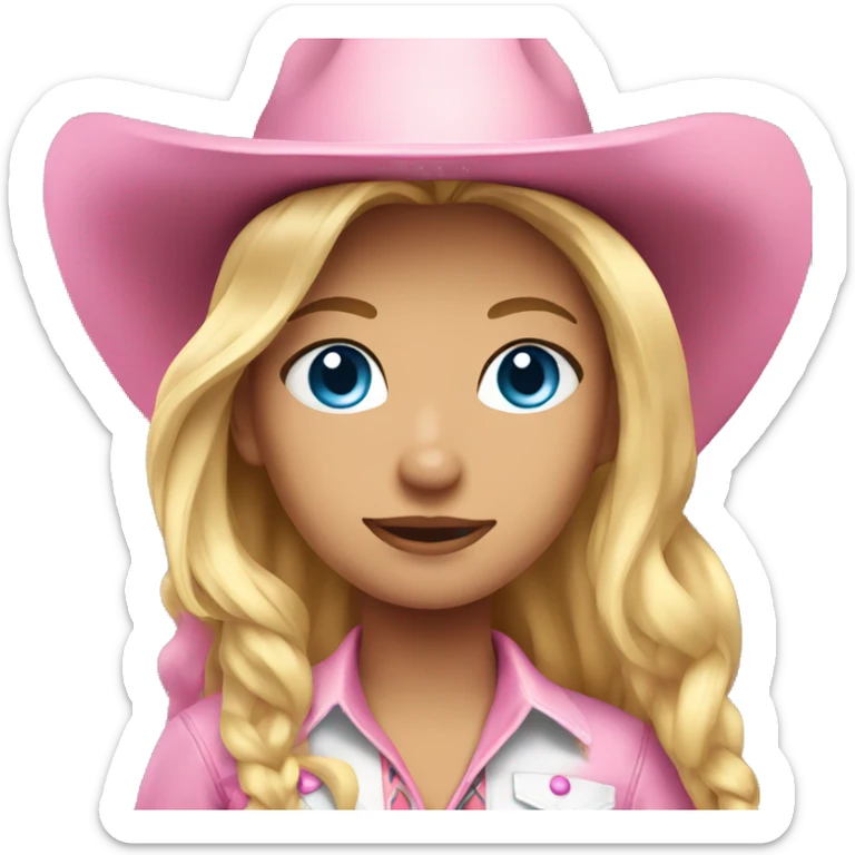 Pink cowgirl, long blonde hair, blue eyes sticker
