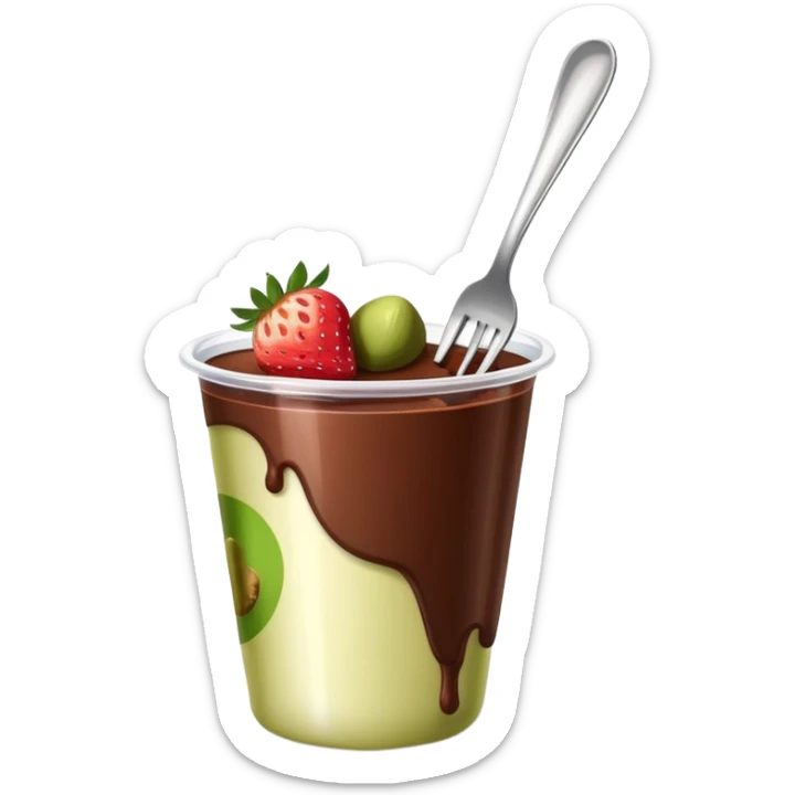 Dubai chocolate with pistachio and strawberry inside of a plastic cup with a fork sticker