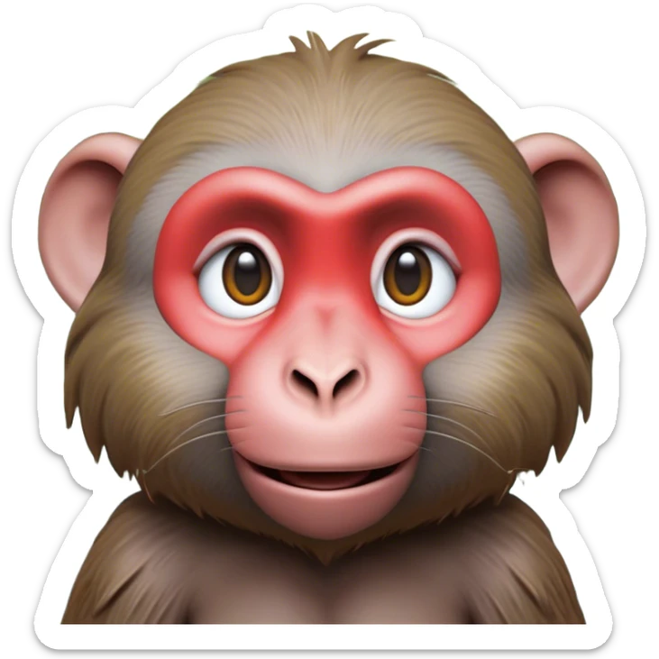 Cinematic Realistic Cute Baboon Portrait Emoji, Head tilted playfully and inquisitively, featuring a compact, sturdy build with a distinctly textured, expressive face characterized by bright, curious eyes and a subtly softened snout, rendered with realistic earthy detail and natural highlights, high shine, affectionate and spirited, styled with a touch of jungle whimsy, soft glowing outline, capturing the essence of a mischievous yet endearing baboon that appears ready to leap playfully out of the screen! sticker