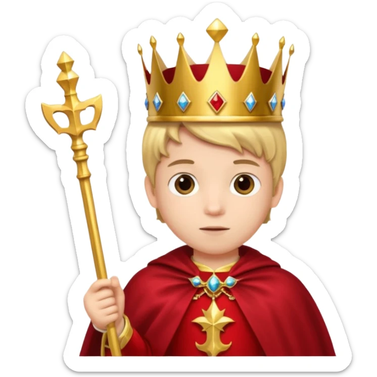 A young noble boy wearing a shiny gold crown and royal cape.
























 sticker