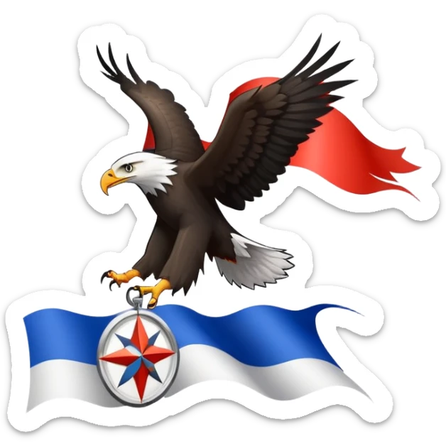 eagle against the background of the Russian flag and a black and white wind rose sticker