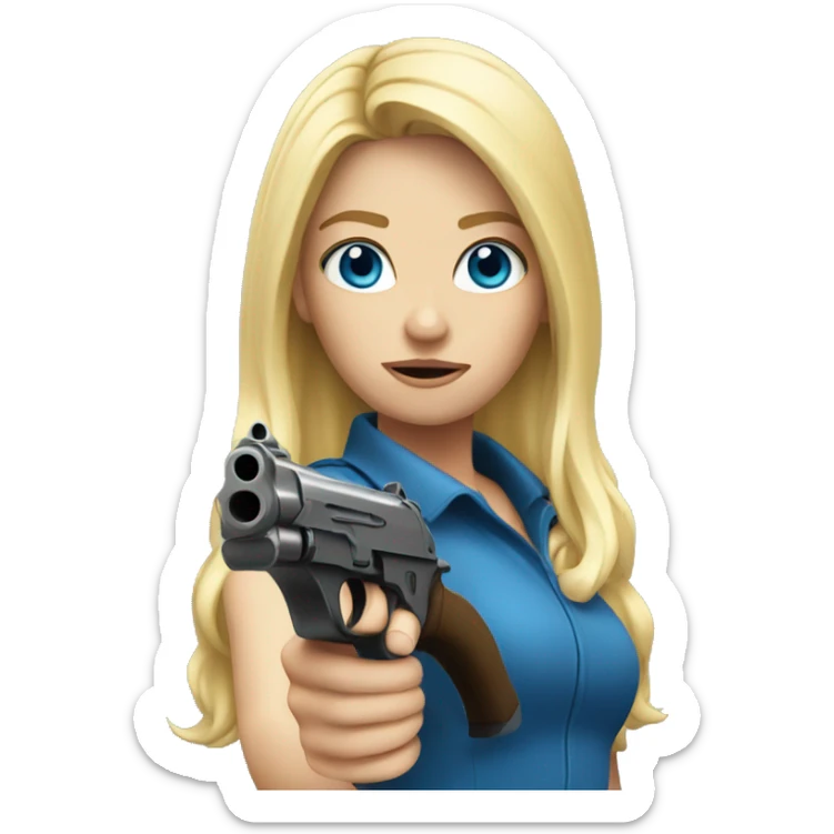 Blonde girl with blue eyes holding a gun sticker