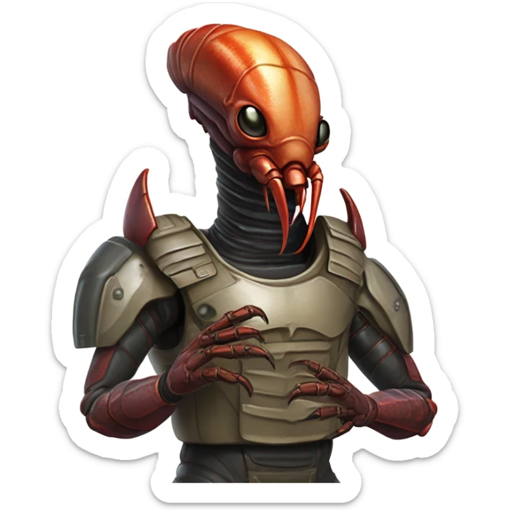 a alien male humman hybrid lobster alien military sticker
