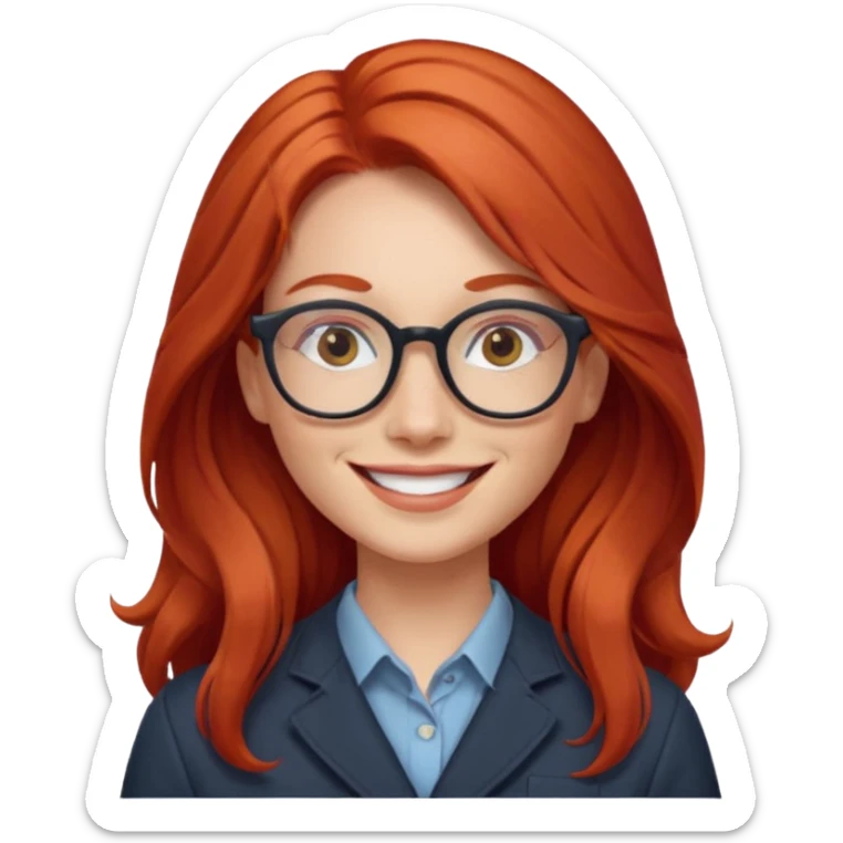 Profesora joven de fotografía, sonrriente cabello rojizo y de pelo largo  sticker