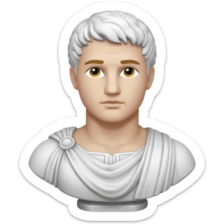 white classical roman bust, hunky,  white stone, no other colours than white sticker