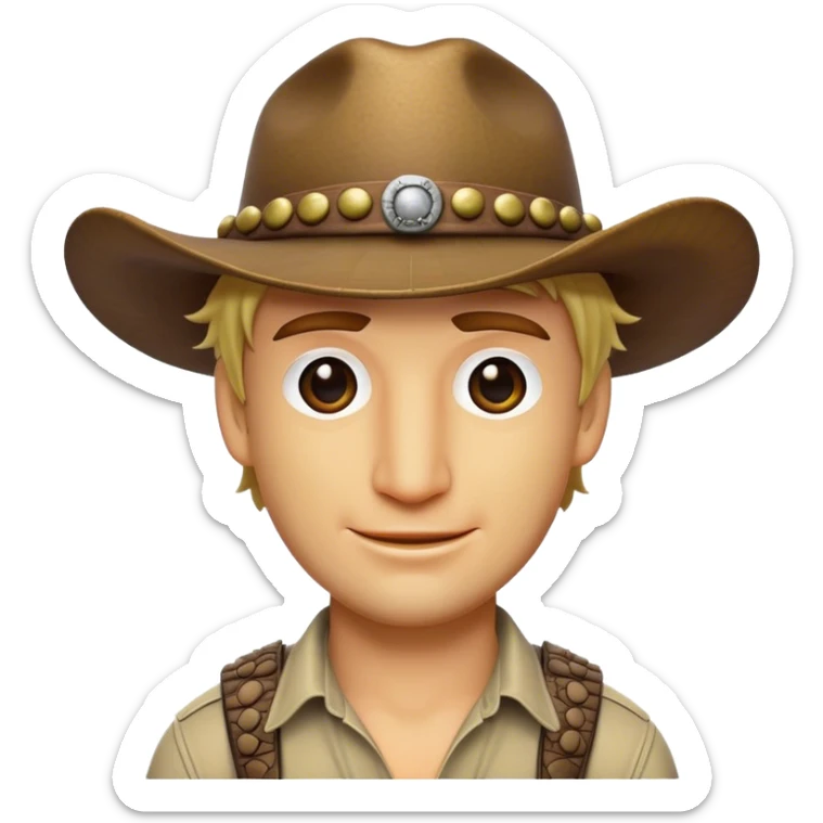 Cinematic Realistic Crocodile Dundee Pop Culture Emoji, depicted with rugged charm and adventurous spirit rendered with lifelike detail and cinematic lighting. sticker