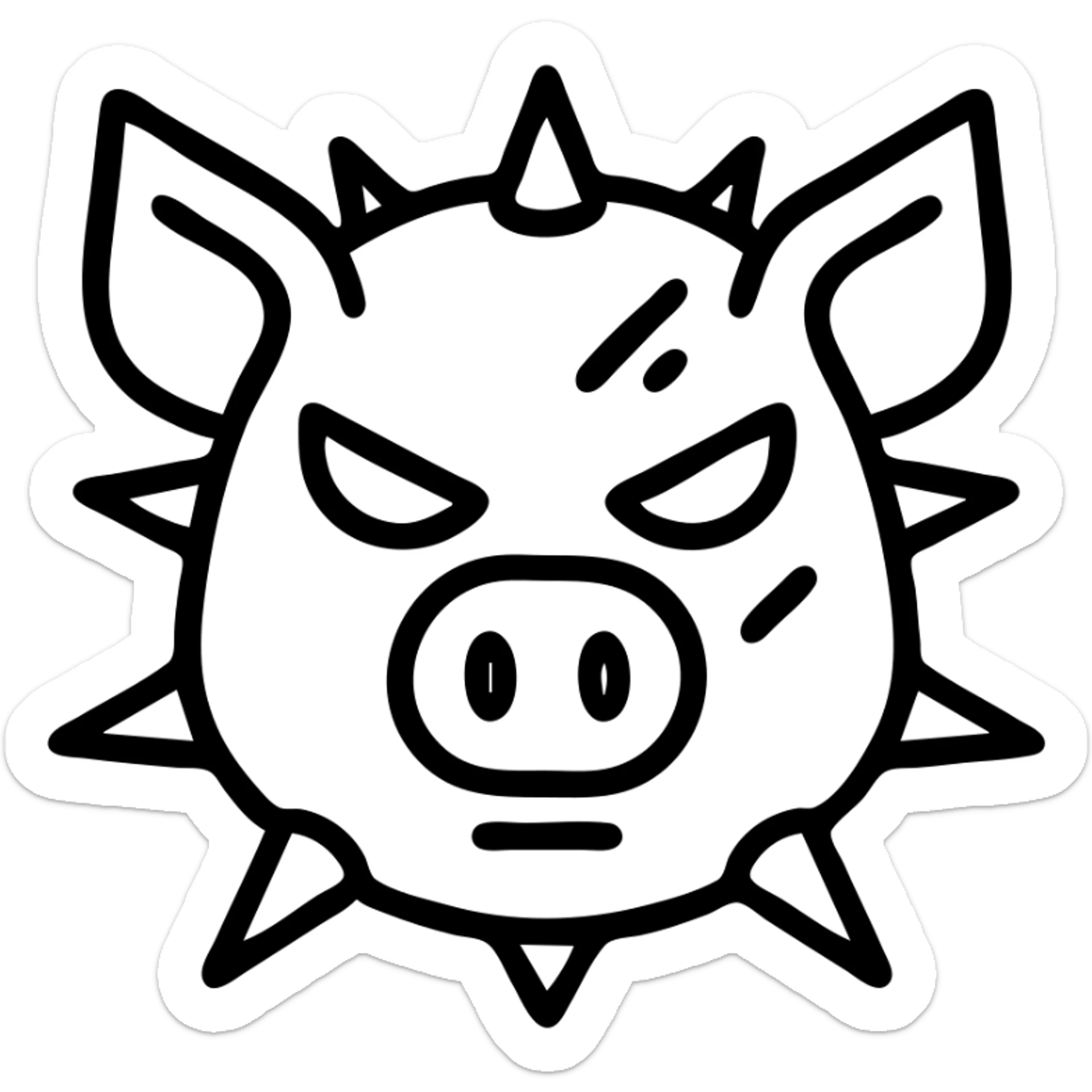 silver pig mask, covered in spikes, shiny metal, intimidating, minimal background sticker