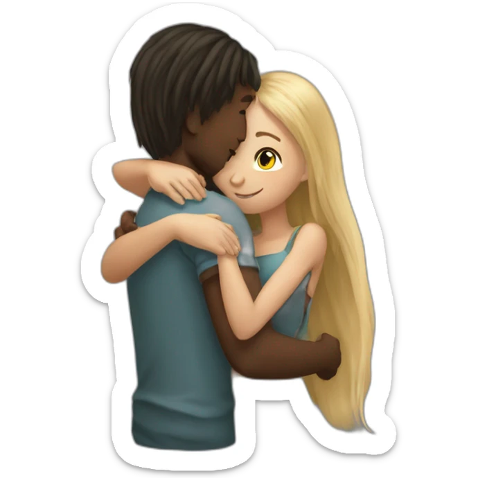 African young man hugging russian girl with long hair sticker