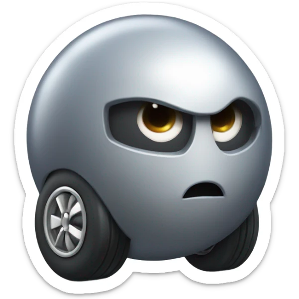 Gray Metal cute Kirby ball driving on 4 car wheels sticker