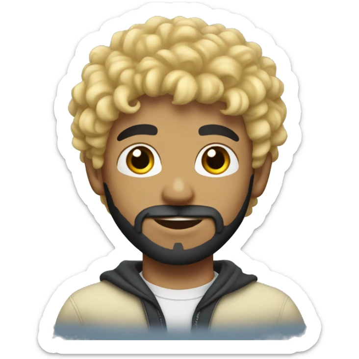 boy blonde with surfer curly hair and black beard, pronounced jaw sticker