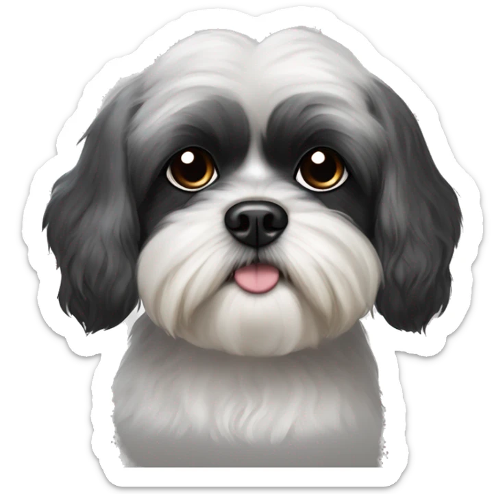 Shih tzu poddle mix dog with black ears and black spot over one eye sticker