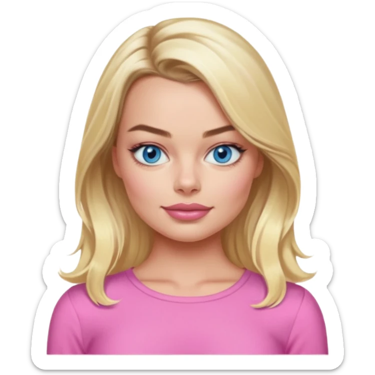 Maggot Robbie with blue eyes, long blonde hair, pink outfit sticker