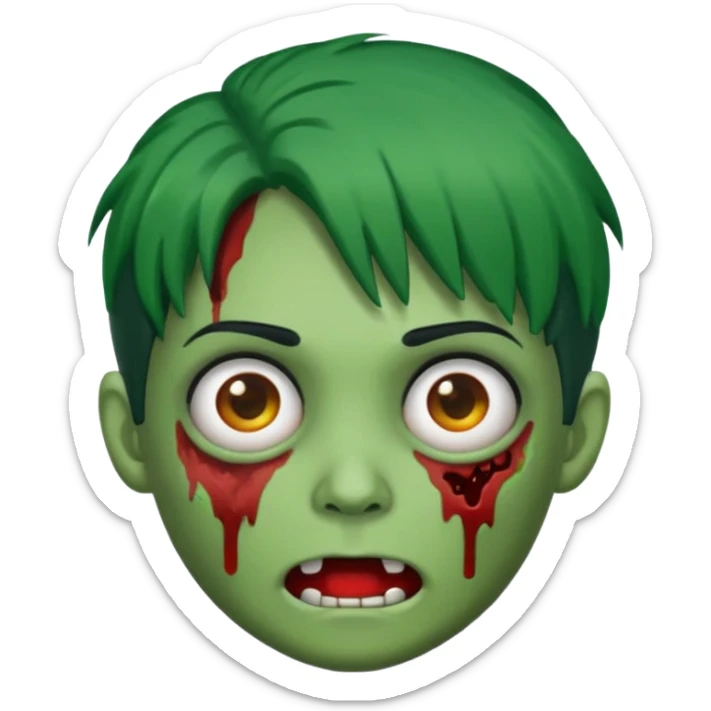 Emoji Zumbi de cabelo verde de cabelo preto e olhos castanhos sticker