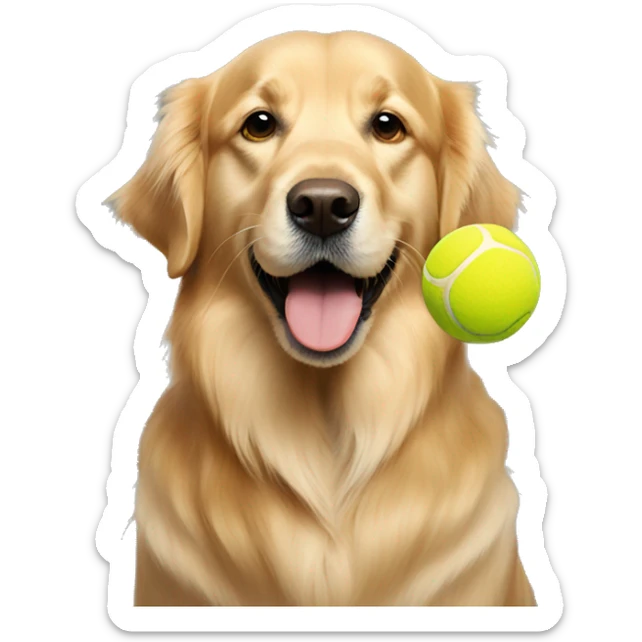Golden retriever with tennis ball in their mouth sticker