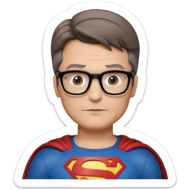 Make me a superman emoji with black glasses, light brown hair and slightly graying sticker