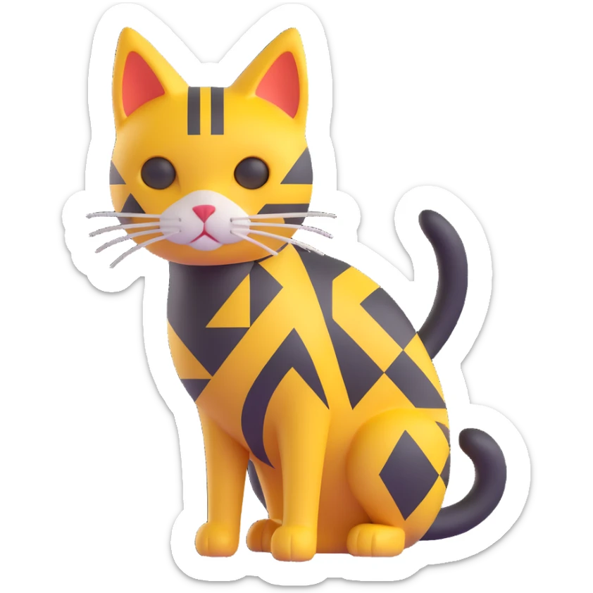 confident and strong cat inspired by the Binance logo, yellow and black colors, geometric patterns sticker