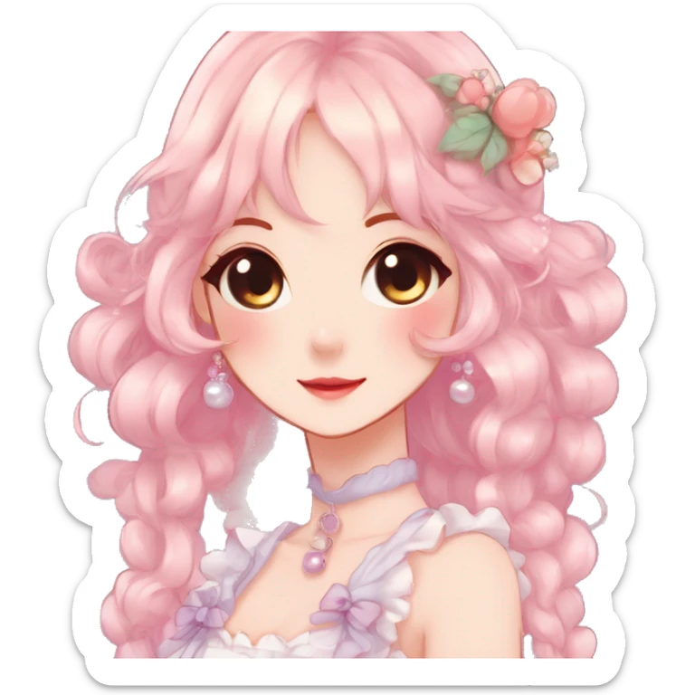 Gorgeous anime style lady with blushing face and accessories cottagecore fairycore  Kawaii anime colorful pearly romantic simplistic aesthetic trending stylea sticker