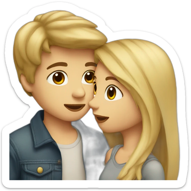 Blonde girl kissing boy with brown hair sticker