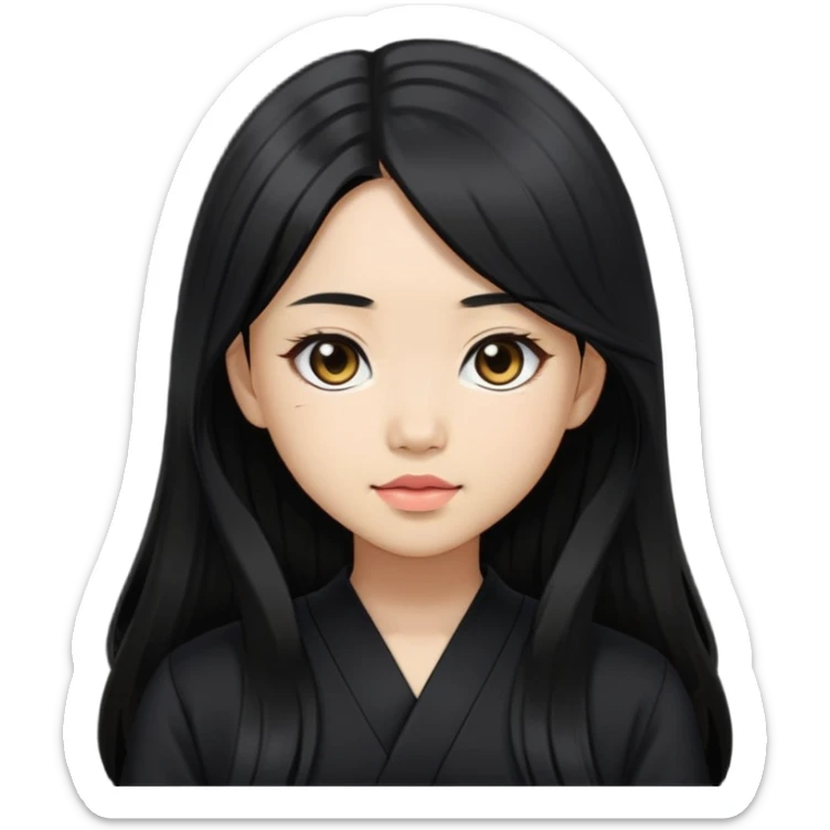 Japanese girl light skin long black hair black blouse  sticker