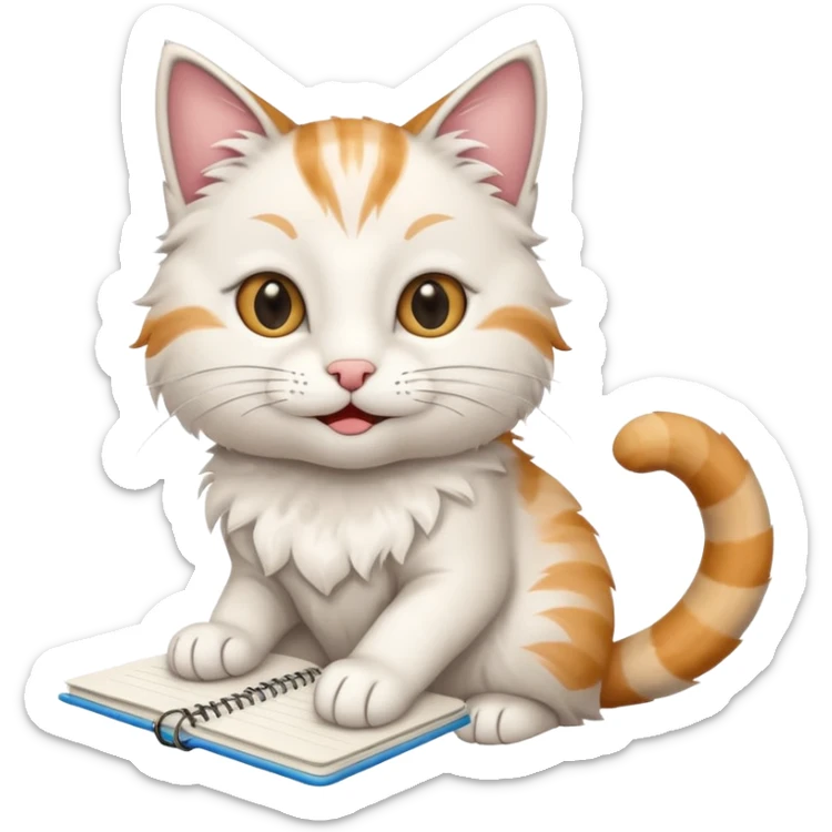 gato del egeo feliz en abriendo una libreta con anillado sticker