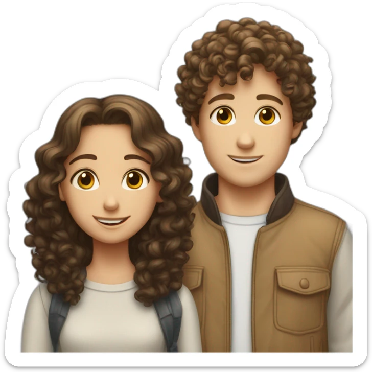 friendship between a white boy and a brunette girl with curly hair sticker