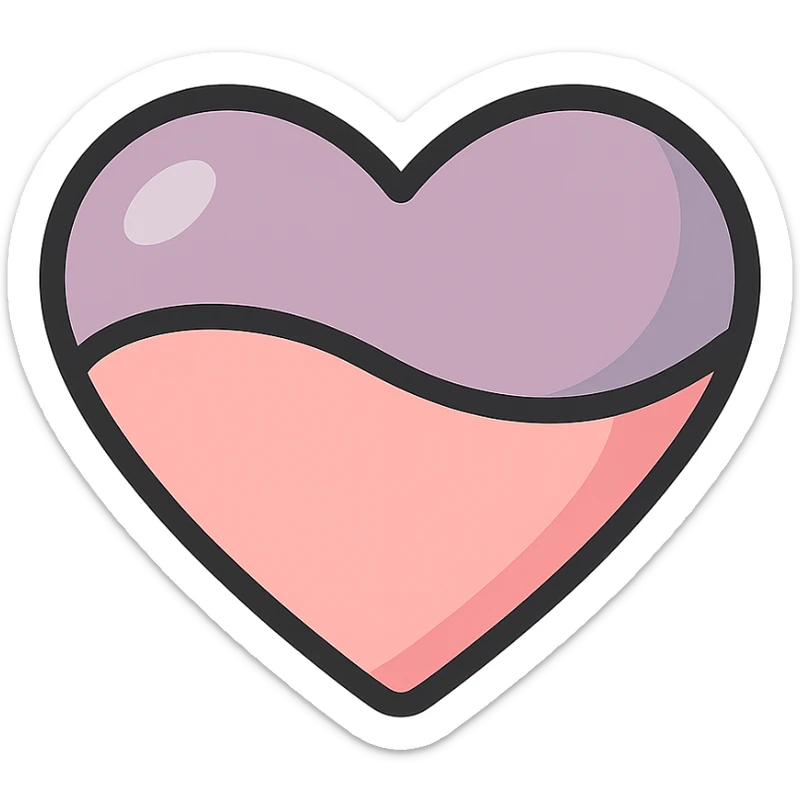 plump heart with very wide top, icon-color-outlined style, no stripes or decoration, only shape, detailed shadows and highlights, thin clean contours, soft rounded shapes, pastel palette #98B5BC, #B5B3C1, #C9A3C9, #E4C0CA, #F7DCD1, #F7C0AA, modern Japanese pop art and sticker aesthetic, soft lighting, transparent background sticker