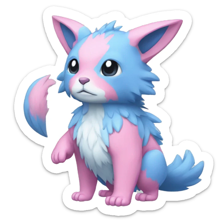 Cute cool blue pink animal hybrid Fakemon full body sticker