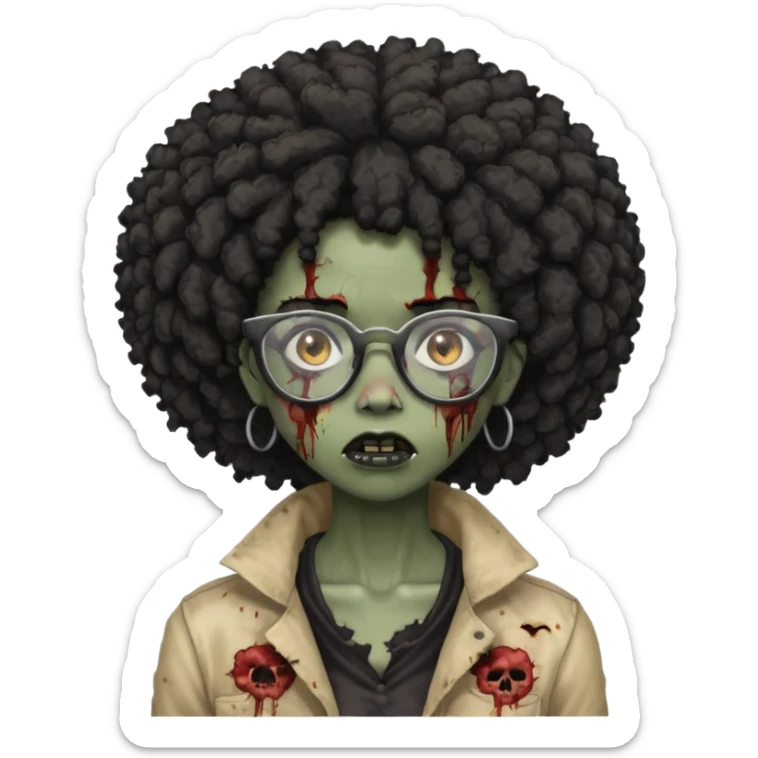 black zombie girl with glasses and afro hair sticker