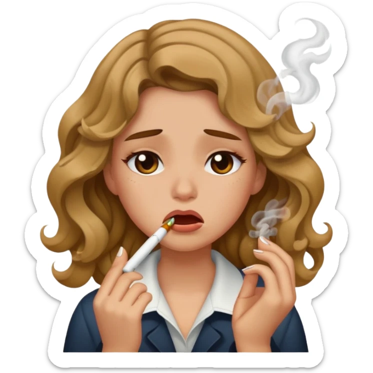 A girl with wavy hair who is smoking and crying sticker