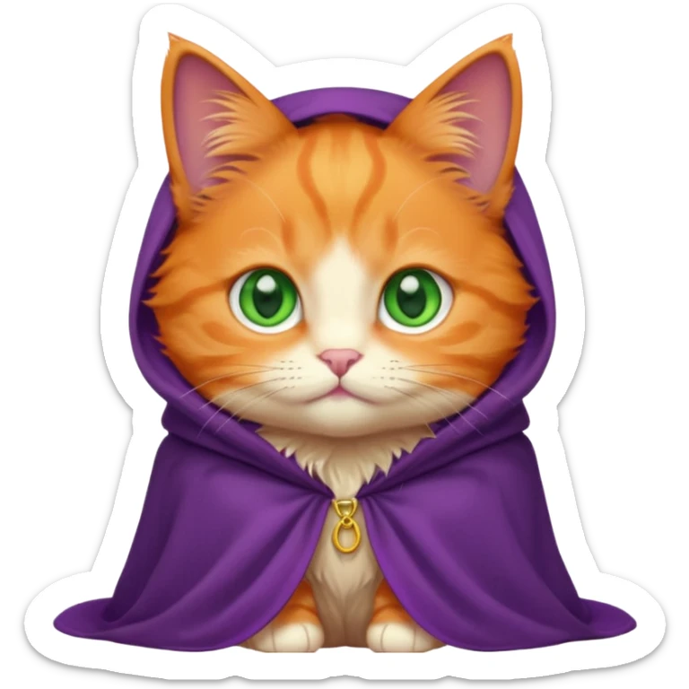 baby orange cat green eyes, in purple cloak sticker